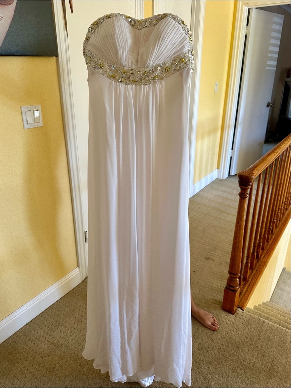 Strapless Embellished Ivory Chiffon Nightgown